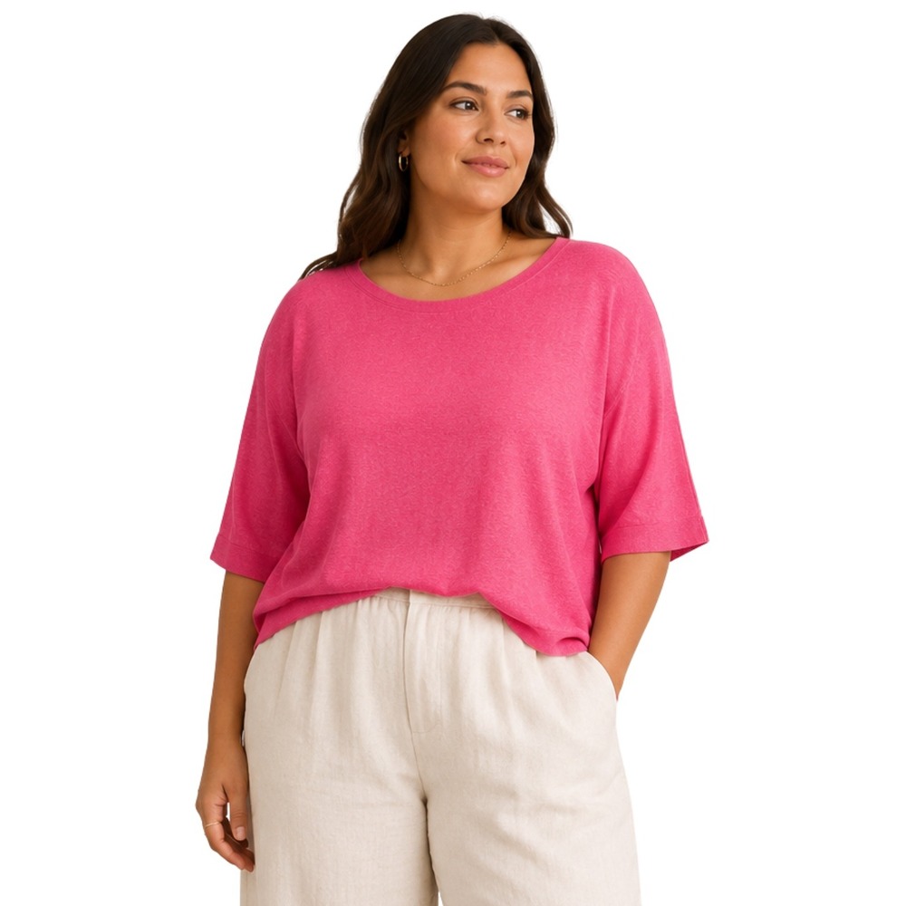 J. Jill Top Womens Large Petite Pink Linen Blend‎ 3/4 Sleeve Dolman Minimalist